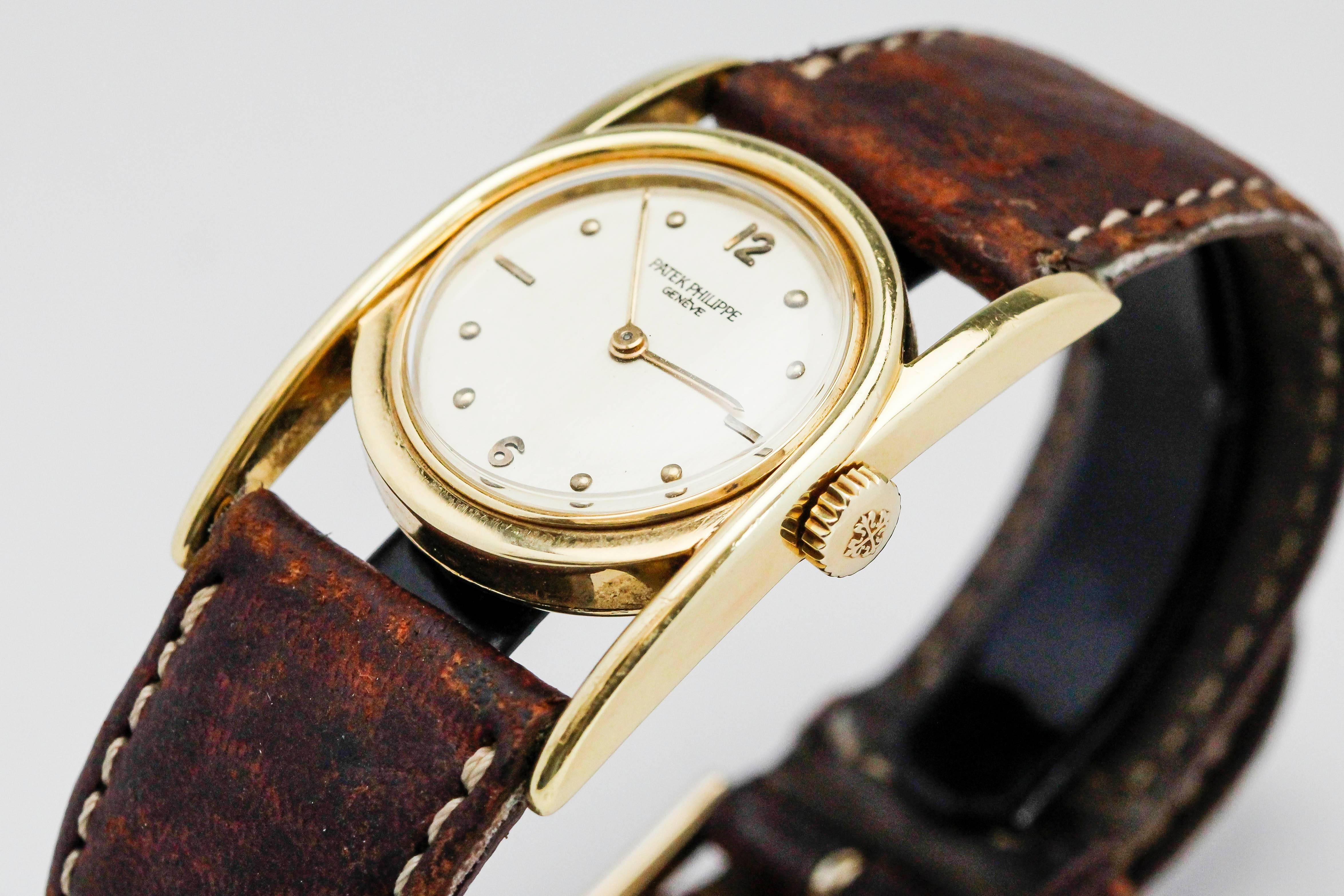 Patek Philippe Yellow Gold Horseshoe Style Driver's Wristwatch Ref 497 1