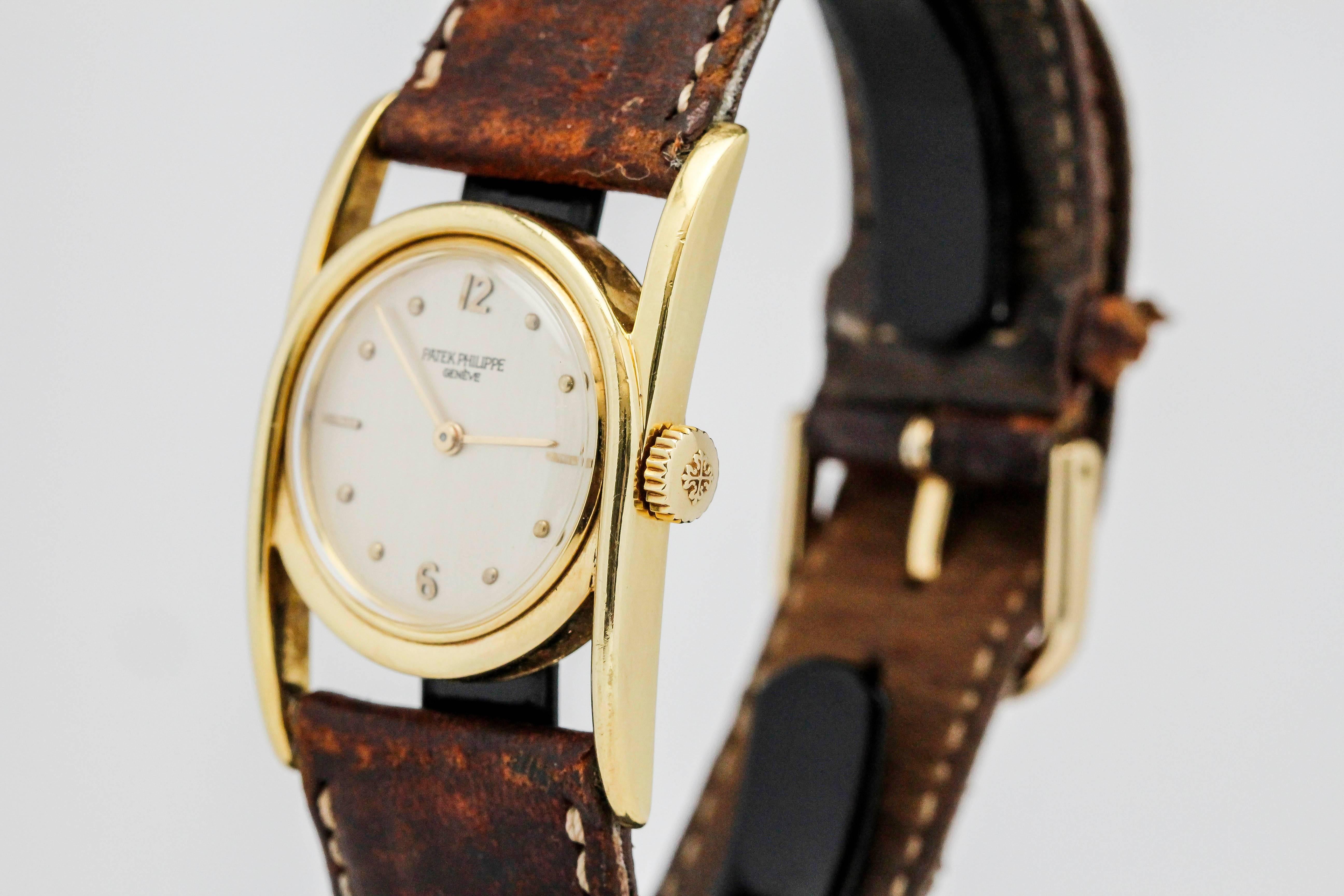 Patek Philippe Yellow Gold Horseshoe Style Driver's Wristwatch Ref 497 4