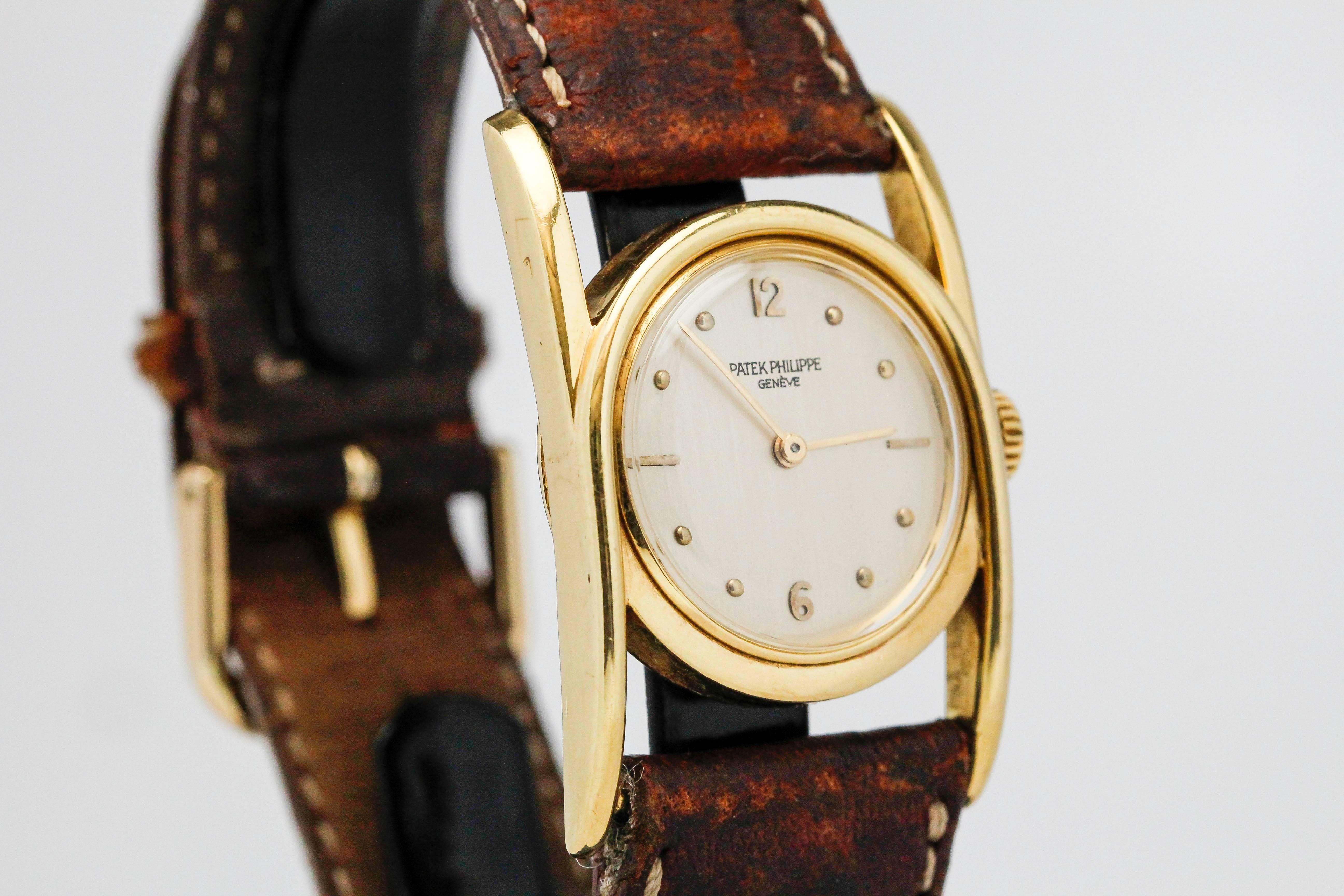 Patek Philippe Yellow Gold Horseshoe Style Driver's Wristwatch Ref 497 3