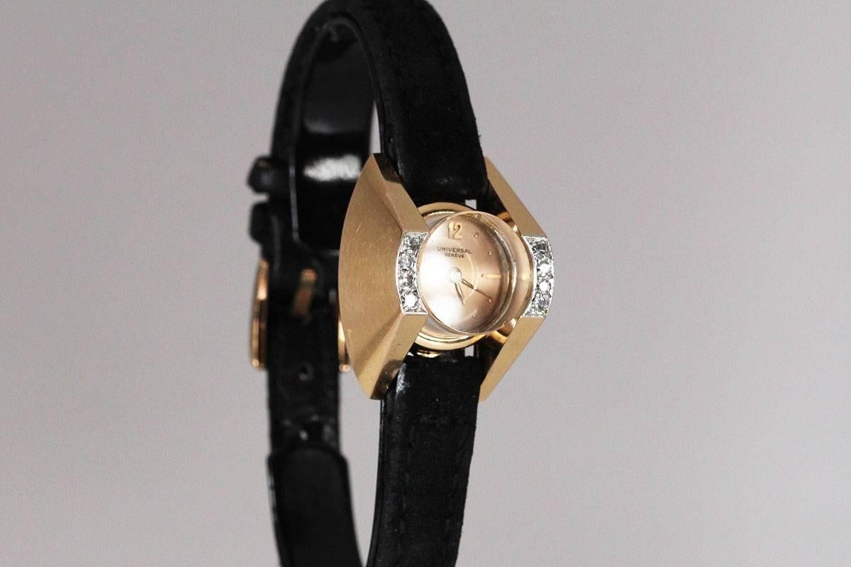 Universal Geneve Ladies Yellow Gold Diamond Wristwatch In Excellent Condition In Miami Beach, FL