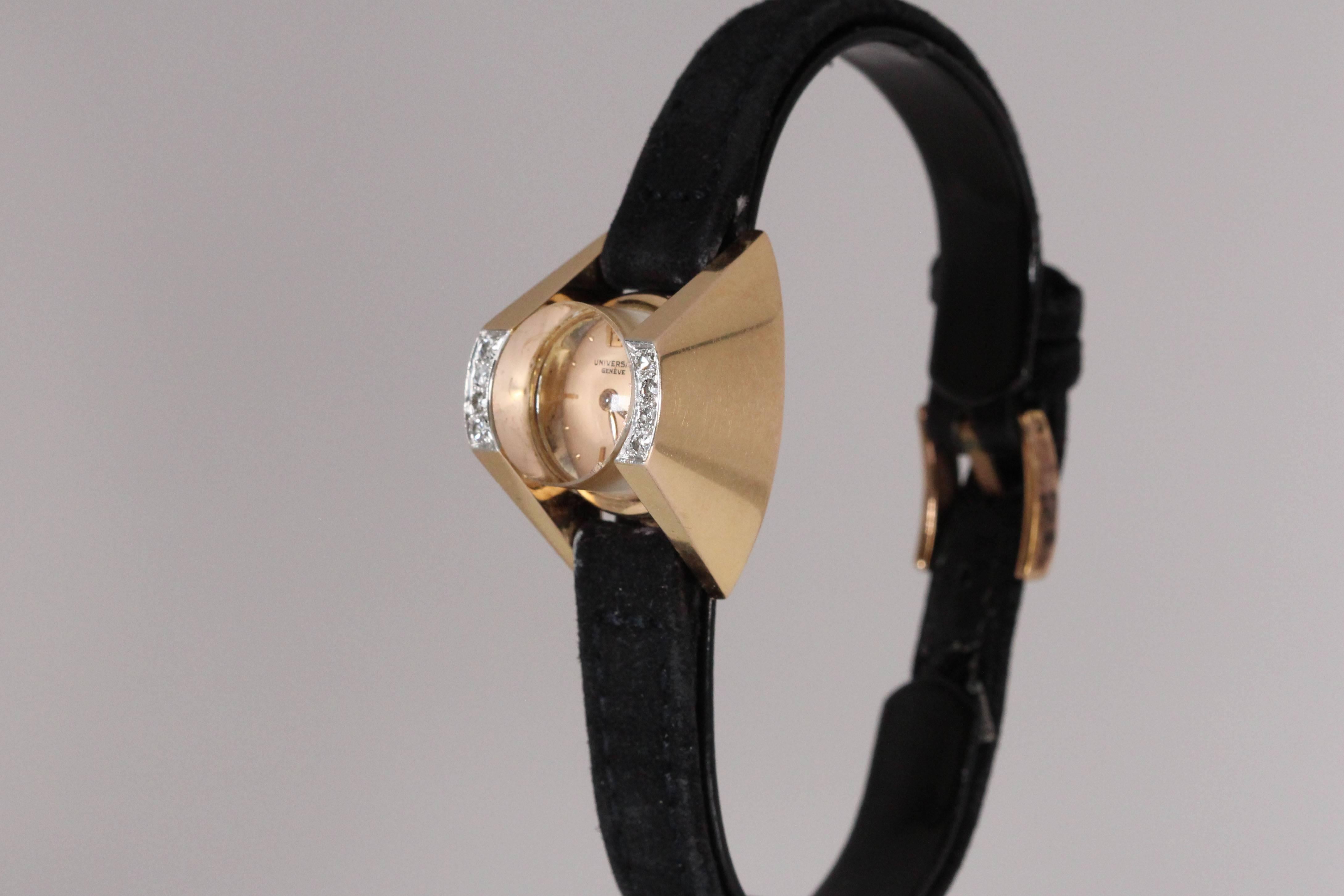 Women's Universal Geneve Ladies Yellow Gold Diamond Wristwatch