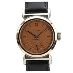 Vintage 1940s Cartier Movado Rose Gold Stainless Steel Wristwatch