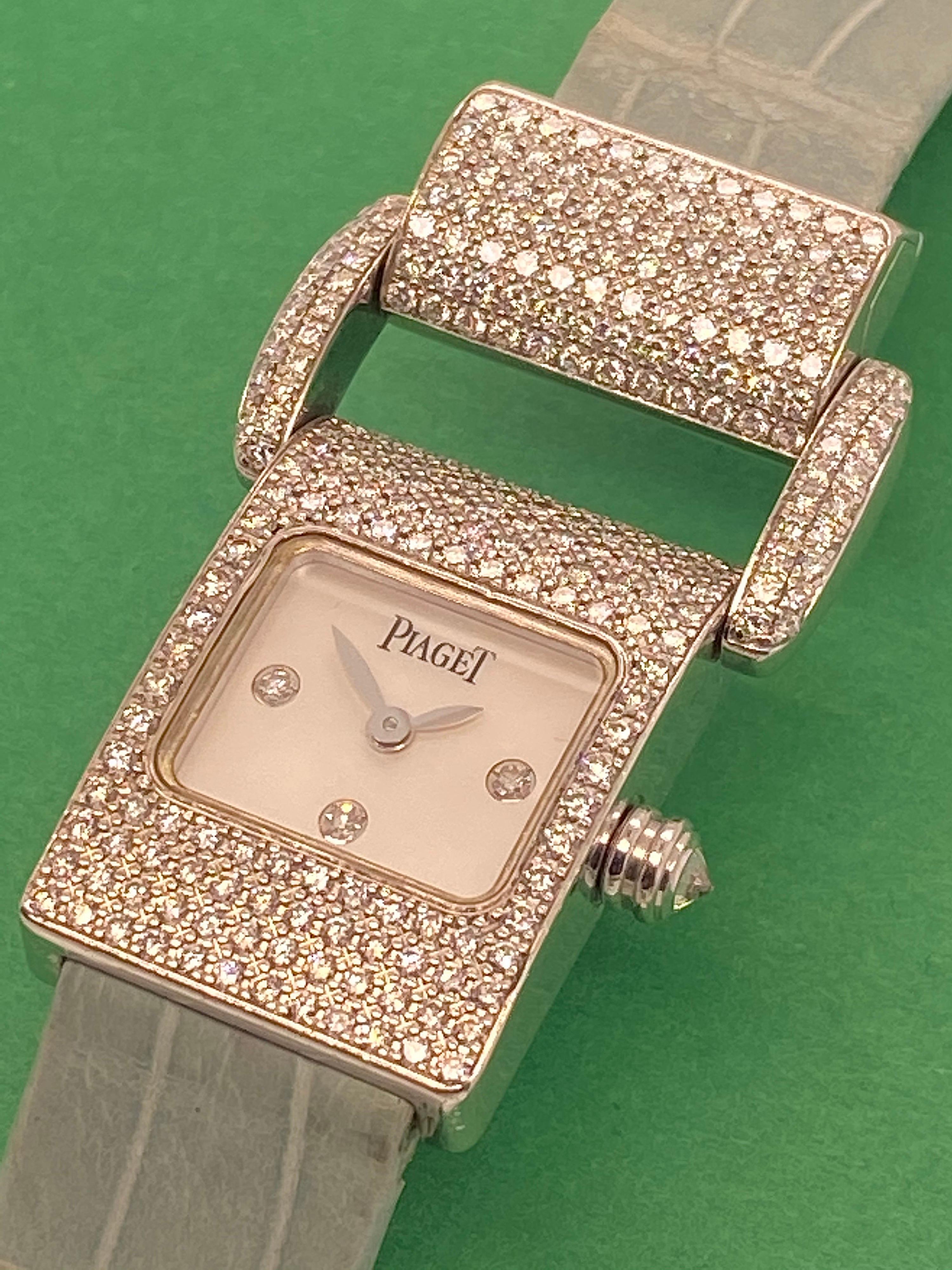 Round Cut Piaget Ladies White Gold and Diamond Miss Protocole Wristwatch circa 2000