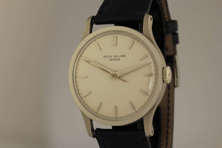 Patek Philippe White Gold Oversized Calatrava Wristwatch Ref 570 circa 1960s In Excellent Condition In Miami Beach, FL