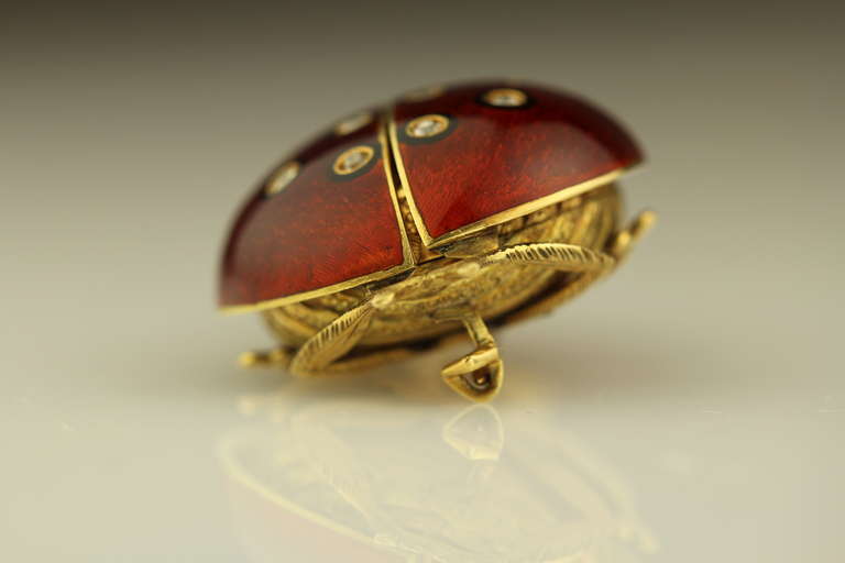 Gold and Guilloche Enamel Lady Bug Brooch Watch, circa 1800s 1