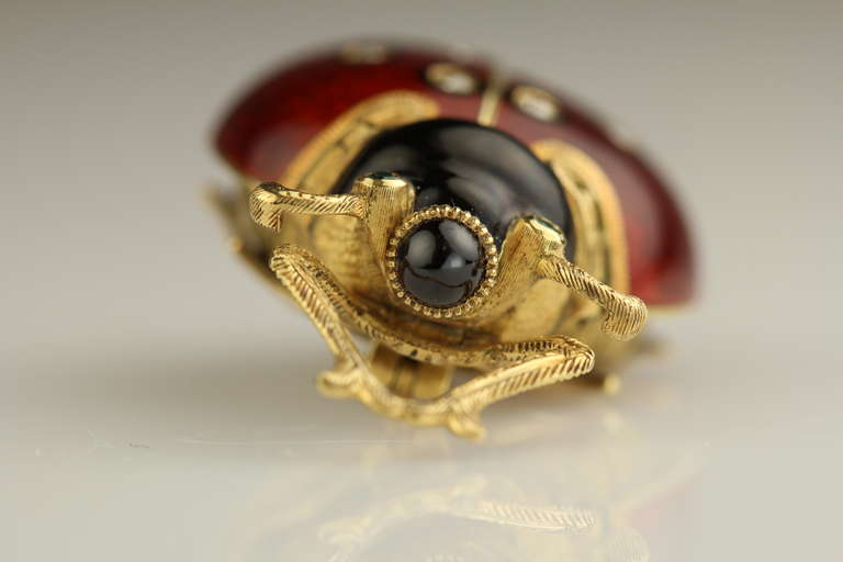 Gold and Guilloche Enamel Lady Bug Brooch Watch, circa 1800s 2
