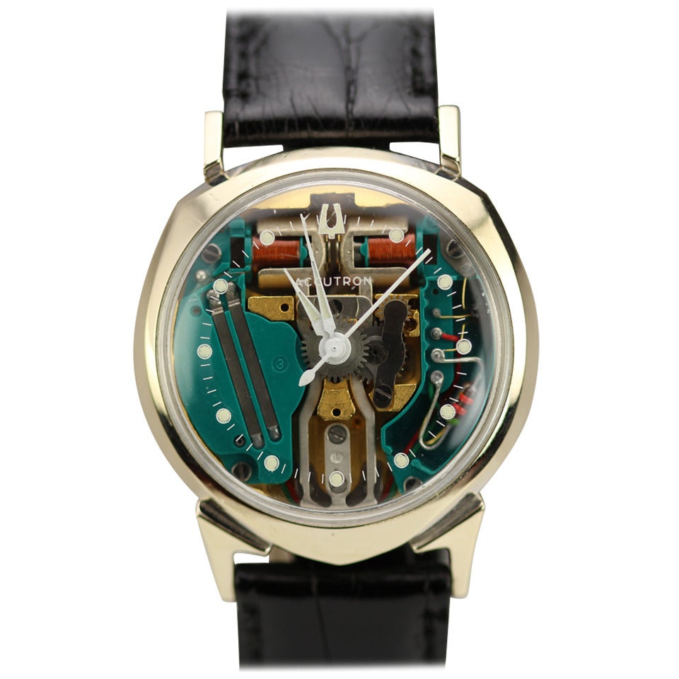 Bulova White Gold Accutron Quartz Spaceview Wristwatch