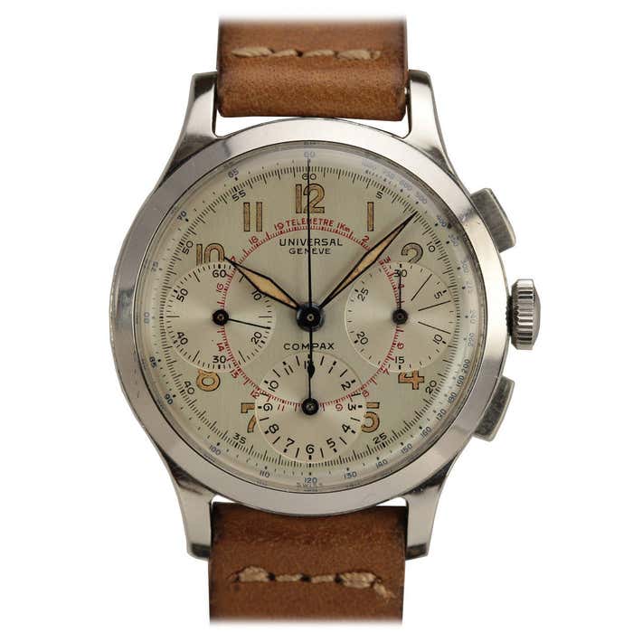 Universal Geneve Stainless Steel Compax Wristwatch at 1stDibs
