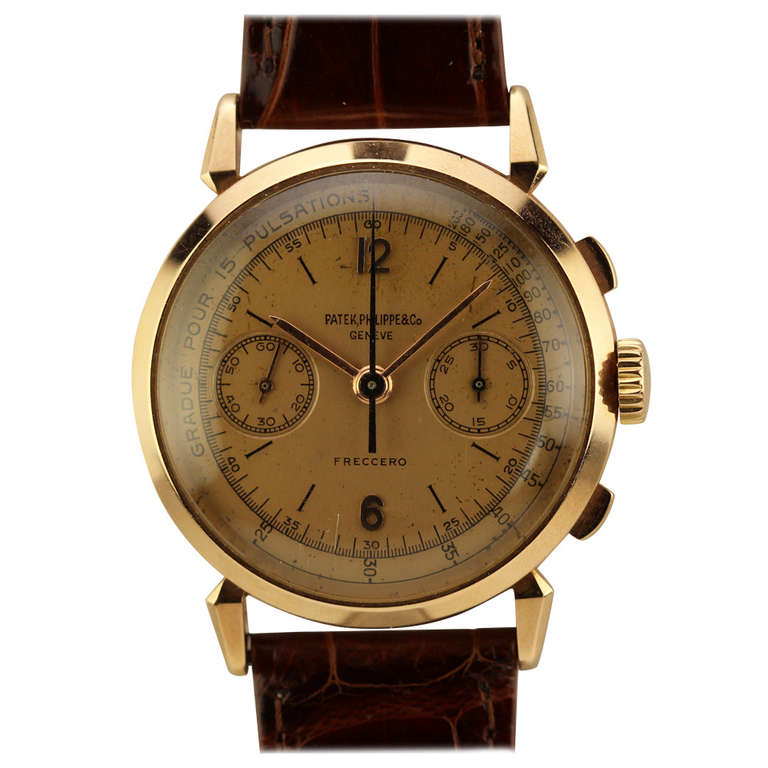 Patek Philippe Rose Gold Oversized Chronograph Wristwatch Ref 1579 circa 1950s