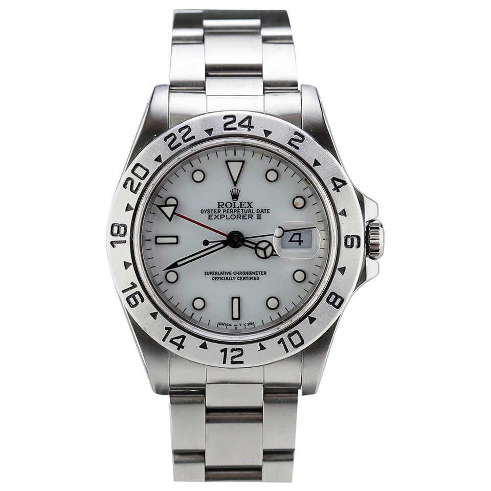 Rolex Stainless Steel Explorer II Series L White Dial Wristwatch Ref 16570