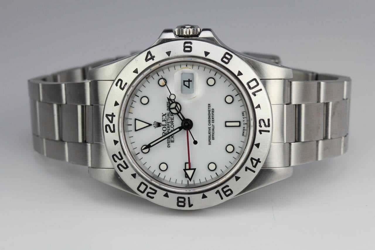 Rolex Stainless Steel Explorer II Series L White Dial Wristwatch Ref 16570 In Excellent Condition In Miami Beach, FL
