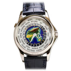 Patek Philippe White Gold World Time Cloisonné Dial Wristwatch Ref 5131