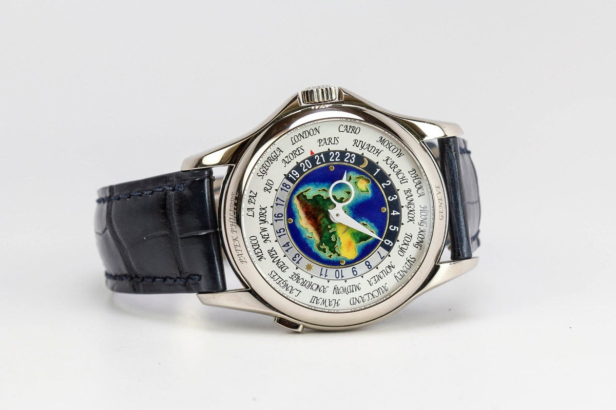 Patek Philippe White Gold World Time Cloisonné Dial Wristwatch Ref 5131 In Excellent Condition In Miami Beach, FL