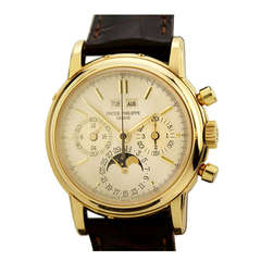 Retro Patek Philippe Yellow Gold Perpetual Calendar Chronograph Wristwatch Ref 3970J