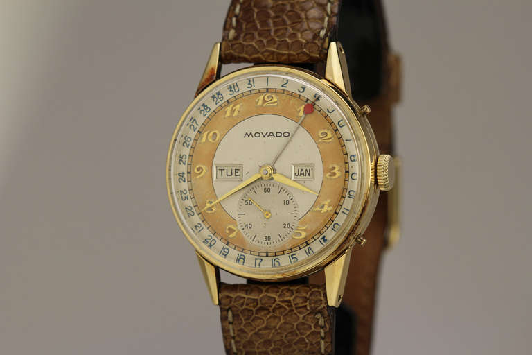 Movado Yellow Gold Triple-Calendar Wristwatch circa 1940s