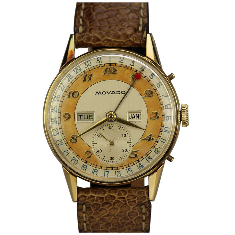 Movado Yellow Gold TripleCalendar Wristwatch circa 1940s at 1stDibs