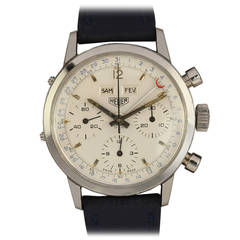 Heuer Stainless Steel Triple Date Chronograph Wristwatch