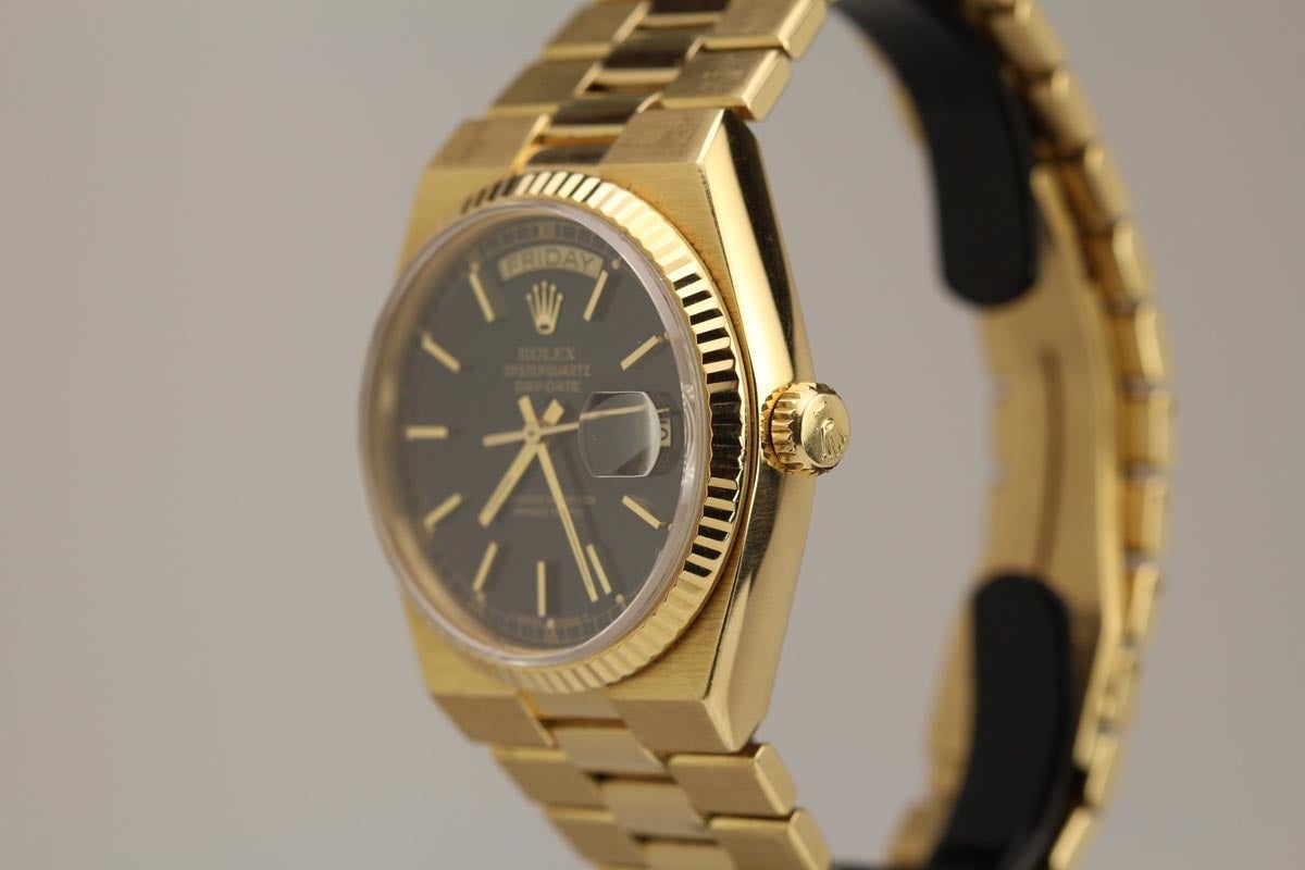 Rolex Yellow Gold Day-Date Quartz Wristwatch Ref 19018 In Good Condition In Miami Beach, FL