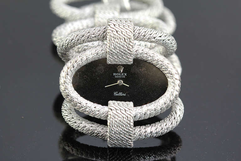 Rolex Lady's White Gold Cellini Bracelet Watch with Large Links circa 1970s 4