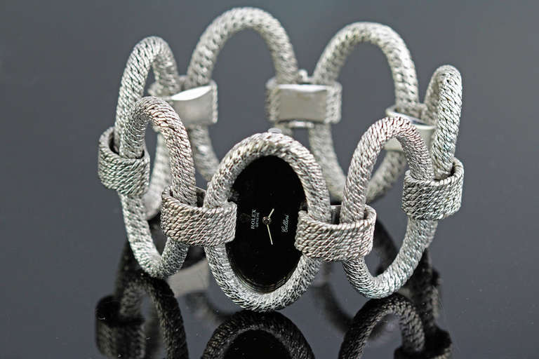 Rolex Lady's White Gold Cellini Bracelet Watch with Large Links circa 1970s 2