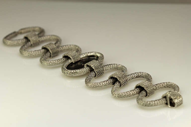 Women's Rolex Lady's White Gold Cellini Bracelet Watch with Large Links circa 1970s