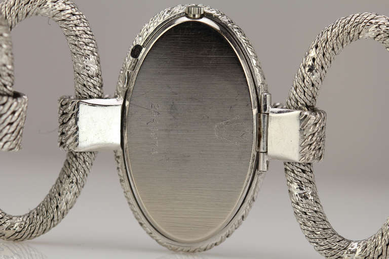 Rolex Lady's White Gold Cellini Bracelet Watch with Large Links circa 1970s In Excellent Condition In Miami Beach, FL
