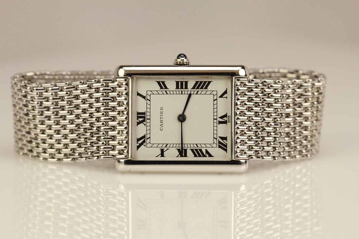 Cartier White Gold Jumbo Automatic Tank Wristwatch In Excellent Condition In Miami Beach, FL