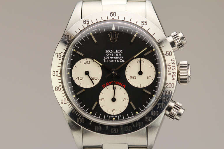 Rolex stainless steel Cosmograph Daytona wristwatch retailed by Tiffany & Co., Ref. 6265, circa 1978.