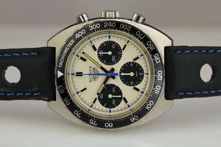Heuer Stainless Steel Autavia Chronograph Wristwatch Jo Siffert Edition 1