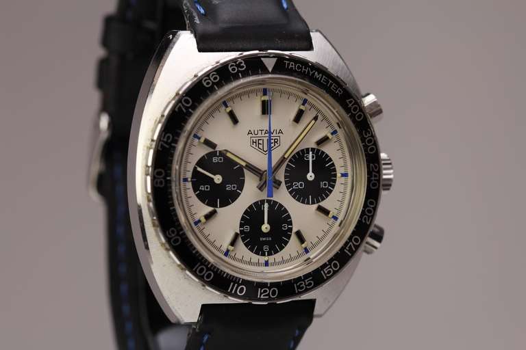 Heuer Stainless Steel Autavia Chronograph Wristwatch Jo Siffert Edition In Excellent Condition In Miami Beach, FL