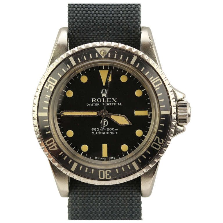 Submariner militaire britannique Rolex en acier inoxydable "Mil Sub" Ref 5513 circa 1972