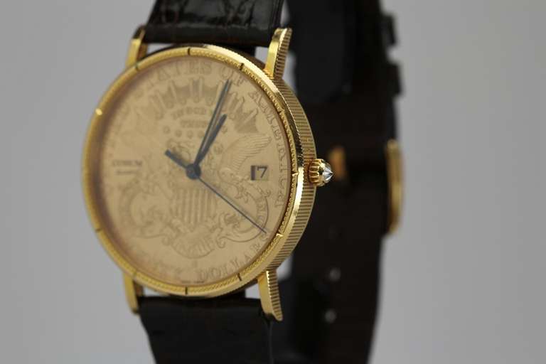 Corum Yellow Gold 1891 Eagle $20 Gold Coin Wristwatch with Date 1