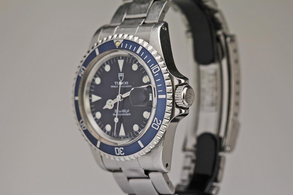 Tudor Stainless Steel Prince Oysterdate Submariner Ref 79090 with blue bezel is on a Tudor folded oyster bracelet and folding clasp