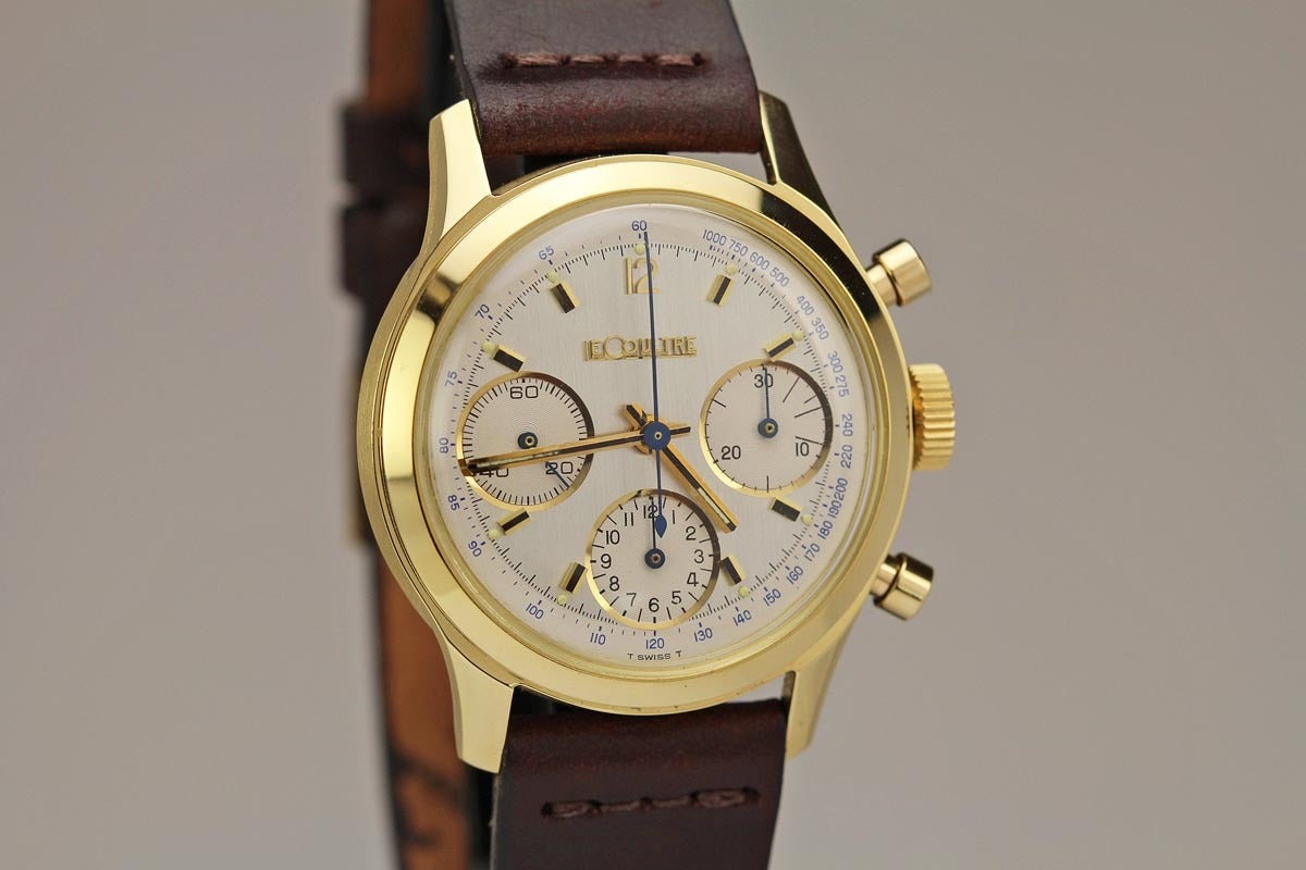 LeCoultre Yellow Gold Chronograph Wristwatch In Excellent Condition In Miami Beach, FL