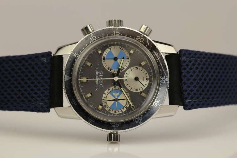 Heuer Stainless Steel Solunagraph Chronograph Wristwatch Retailed by Orvis 1