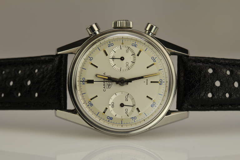 Heuer Carrera Stainless Steel Chronograph Wristwatch circa 1960s 1