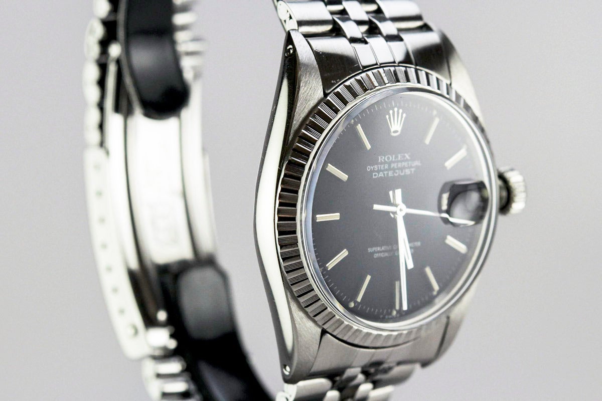 Rolex Stainless Steel Black Dial Datejust Wristwatch In Excellent Condition In Miami Beach, FL