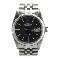 Rolex Stainless Steel Black Dial Datejust Wristwatch