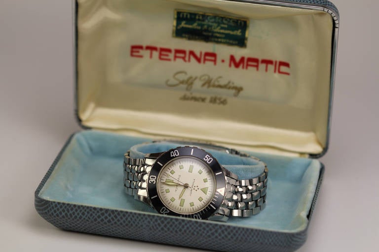Eterna stainless steel Eternamatic Super Kon Tiki wristwatch with Gay Freres bracelet.