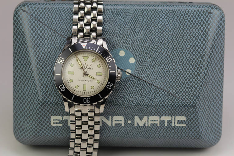 Eterna Stainless Steel Eternamatic Super Kon Tiki Wristwatch circa 1960s 4