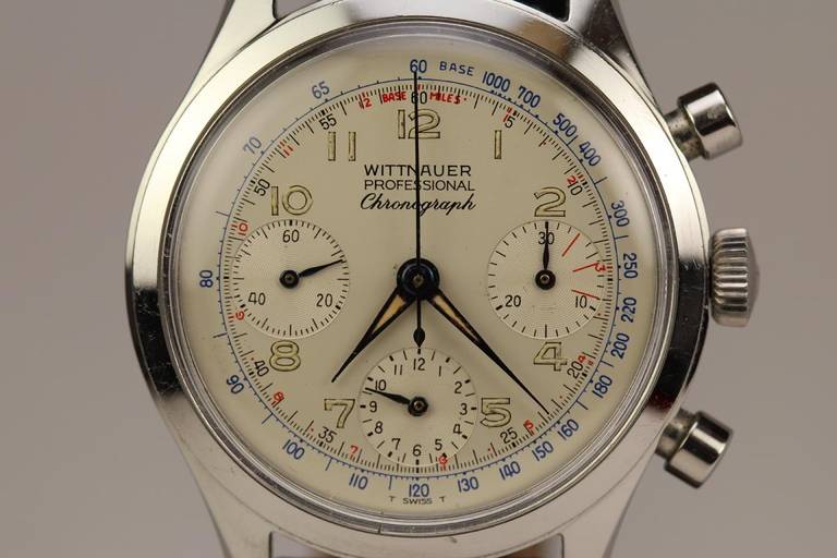 Wittnauer Professional Chronograph aus Edelstahl mit Handaufzugswerk:: mit Box:: um 1950er Jahre.