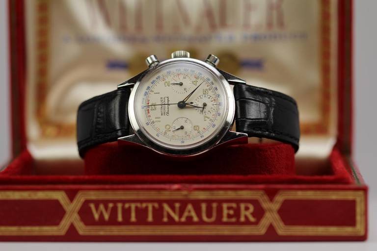 Wittnauer Edelstahl Profi-Chronograph Armbanduhr ca. 1950er Jahre Herren
