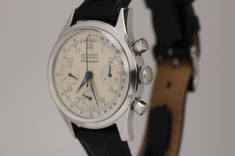 Wittnauer Edelstahl Profi-Chronograph Armbanduhr ca. 1950er Jahre 1