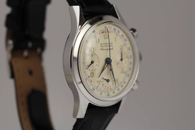 Wittnauer Edelstahl Profi-Chronograph Armbanduhr ca. 1950er Jahre 2
