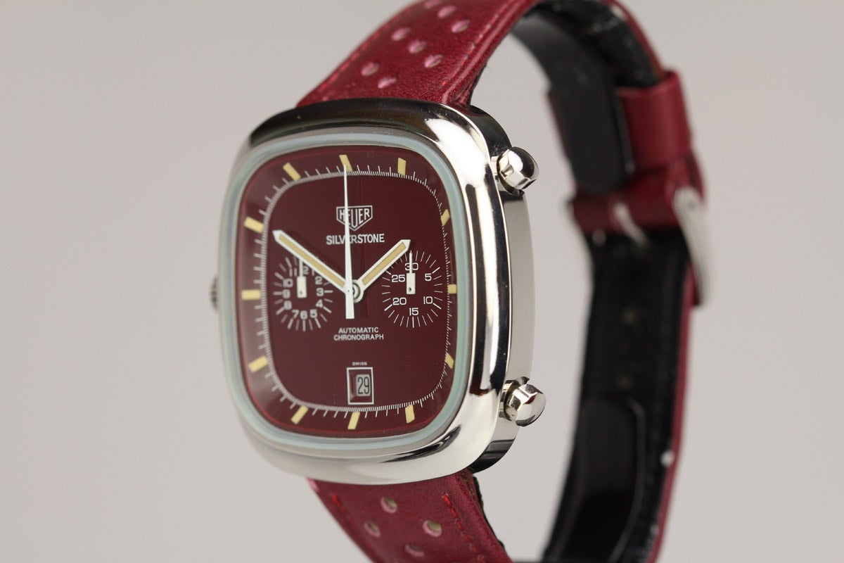 Heuer Stainless Steel Silverstone Maroon Dial Automatic Wristwatch 3