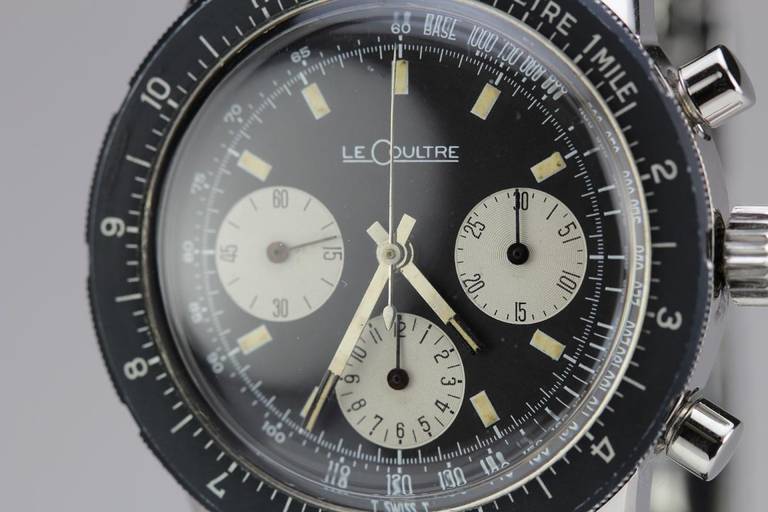 LeCoultre Stainless Steel Shark Chronograph Wristwatch circa 1960s In Excellent Condition In Miami Beach, FL