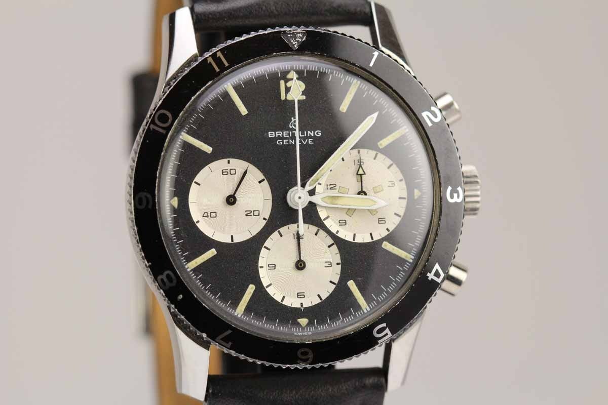 This is an exceptional example of a Breitling chronograph reference 765cp known as the Co-pilot. This particular example is from 1967 and is mint condition with an original dial and unpolished case.