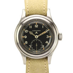 Vintage Longines Stainless Steel Broad Arrow Military Wristwatch Ref 23088