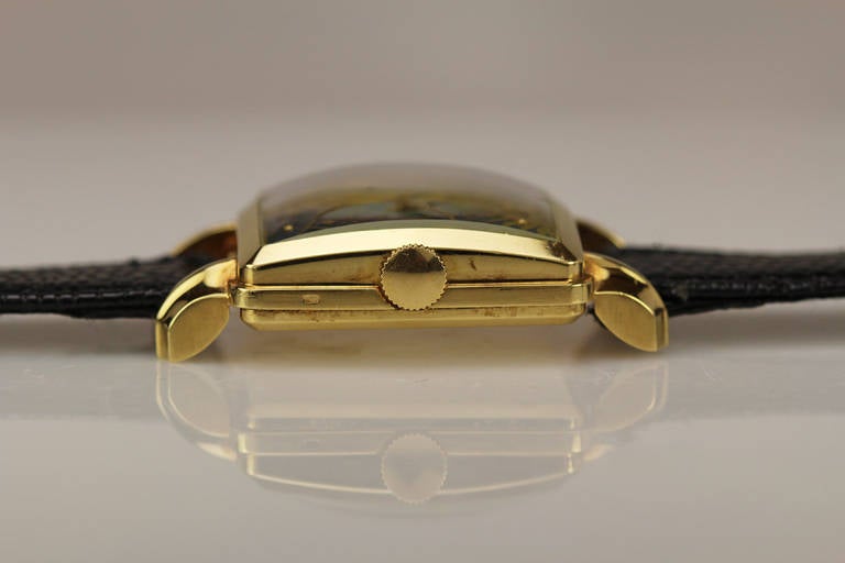 Gübelin Yellow Gold Square Wristwatch with Cloisonne Dial circa 1950s 1