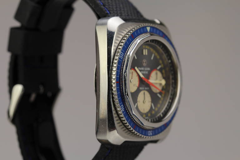 Favre Leuba Stainless Steel Sea-Sky Chronograph Wristwatch circa 1970s 1